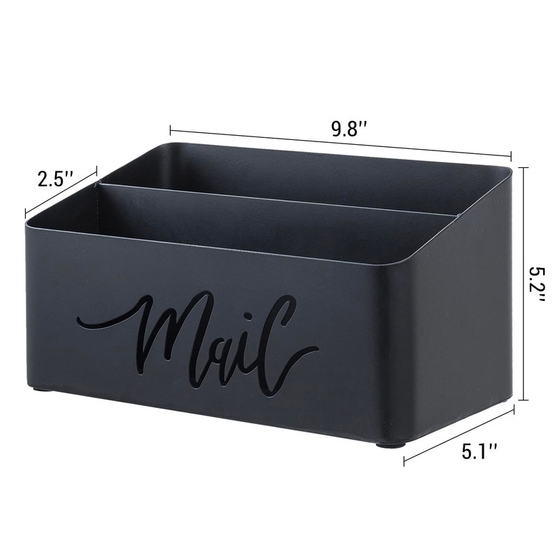MyGift 2 Slot Modern Matte Black Metal Desktop Mail Sorter