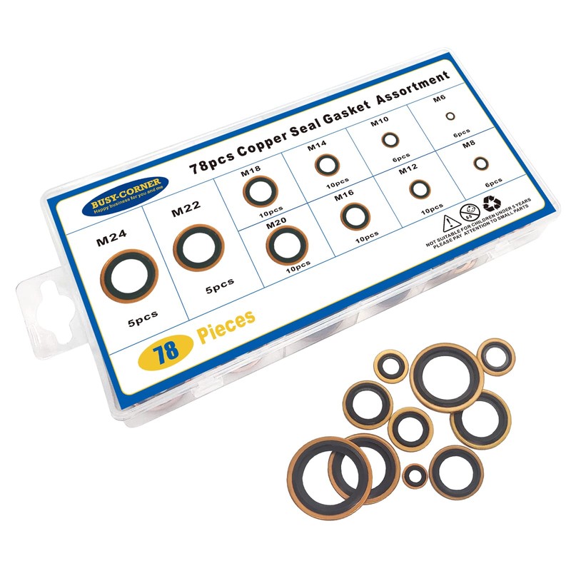 78 PCS 10 Sizes Copper Metric Bonded Seal Dowty Washer,