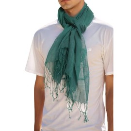 Prettystern Linen Plain Colour Unisex Summer Fringe Scarf, T31 Dark Green