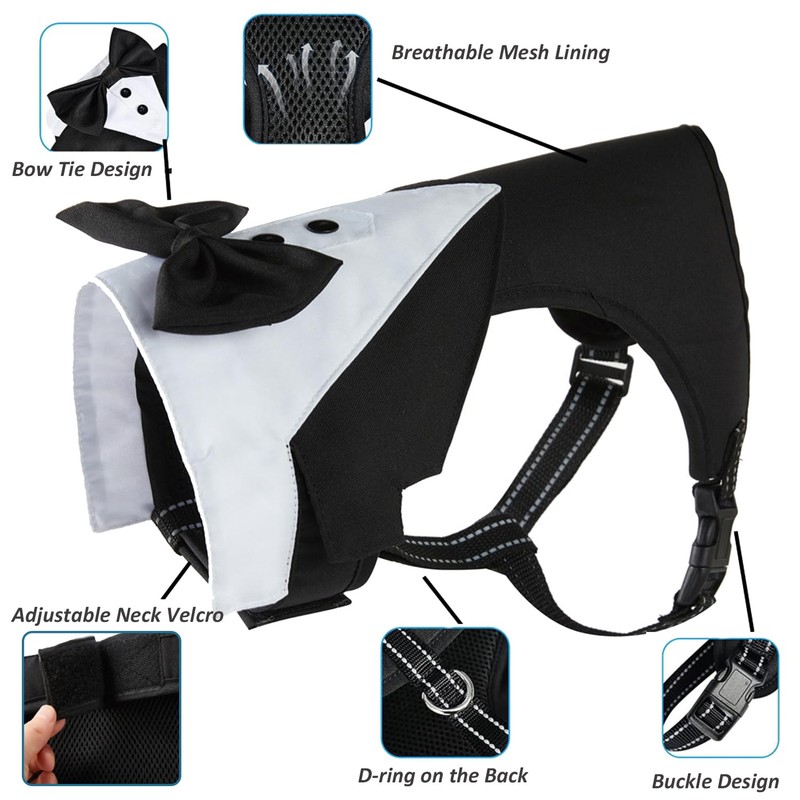 Dog Tuxedo Harness with Leash Set,Pet Wedding Harness Formal Vest