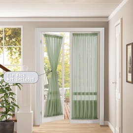 Tollpiz Sheer Door Curtains Closet Linen Textured Curtains Sheer Doorway Light Filtering Voile French Doors Rod Pocket Curtain Patio Glass Door, 25 x 72 inches Long, Sage Green, 1 Panel