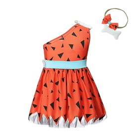 Lito Angels Flintstone Pebbles Fancy Dress Up Costume with Headband for Little Kids Girls Age 2 years, Orange (Tag Number 100)
