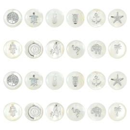 Ipotkitt 60Pcs/box Flat Round with Mixed Pattern Natural Freshwater Shell Charms Pendants Beach Shell Chams Pendants for DIY Jewelry Crafting - 16x4mm