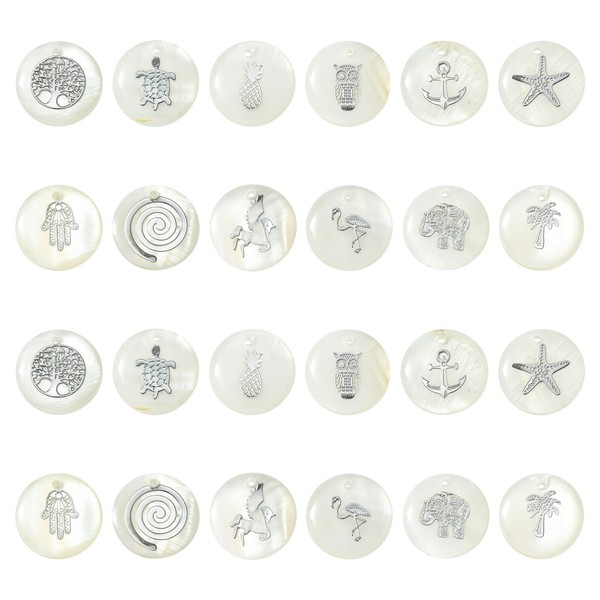 Ipotkitt 60Pcs/box Flat Round with Mixed Pattern Natural Freshwater Shell