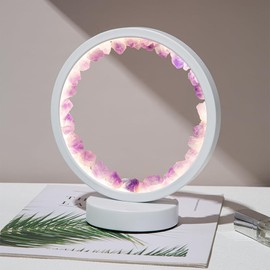 ATLLM Natural Crystal Round Night Light - Ring Light Design, Energy Crystal Clusters Stone Lamp for Spiritual Balance, Serene Glow for Relaxation and Sleep, USB Bedside Lamp(Purple Amethyst)