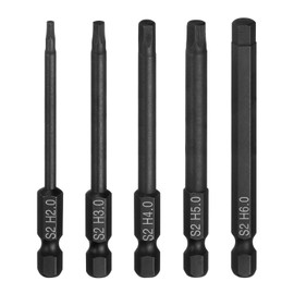 sourcing map 5pcs Flat Hex Head Drill Bit H2/H3/H4/H5/H6 Magnetic Tip 1/4" Hex Shank 75mm (3") Long S2 Steel Metric Hexagonal Screw Driver Screwdriver Bits Wrench Socket, Black