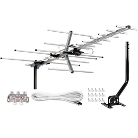 Five Star Yagi Satellite HD TV Antenna up to 200 Mile Long Range, Attic or Roof Mount Digital OTA TV Antenna for 4K Supports 4 TVs Installation Kit & Mounting Pole, Radio/FM Antenna