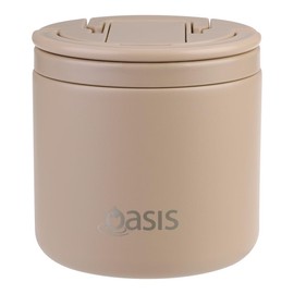Oasis Stainless Steel Double Wall Insulated Food Flask with Quick Release Lid & Spork 550 ml - Latte