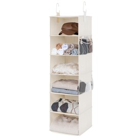 StorageWorks 6-Shelf Hanging Closet Organizer, Hanging Shelves for Closet, Fabric, Mixing of Beige, White & Ivory, 12" D x 12" W x 47 1⁄2" H