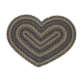 IHF Home Decor Farmyard Braided Rug 20" x 30" to 8'x10' Oval Accent Floor Carpet Natural Jute Material Doormat | Black, Tan with Shades of Blue Enhance with Green Woven Collection (Heart Shaped Rugs)