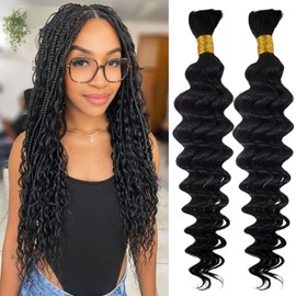 Gozill Human Braiding Hair for Boho Braids Human Hair Braiding Bundles 18Inch Deep Wave Bulk Hair for Braiding (2 Packs Total 100G)