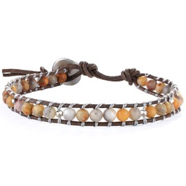 KELITCH Single Wrap Around Leather Bracelet with Crazy Agate Bead