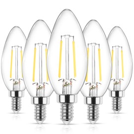 Ascher E12 LED Classic Candelabra Clear Light Bulbs 4W, Equivalent 40W, Daylight White 5000K, Non-Dimmable, Filament Clear Glass, Pack of 5