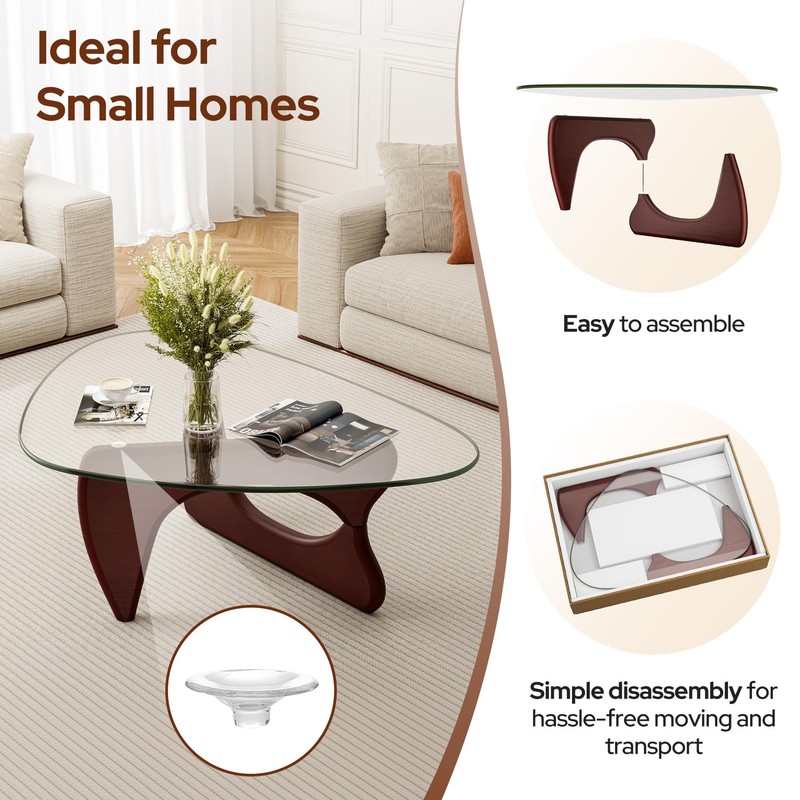 Mid Century Modern Glass Coffee Table for Living Room Home