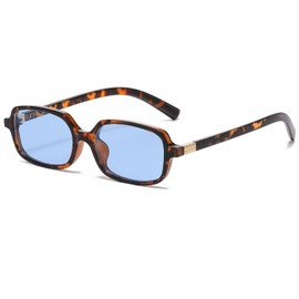 Ggpyyon Retro Rectangle Sunglasses for Women Men, Vintage 90s Small Narrow Square Glasses Shade(Tortoiseshell/Blue)