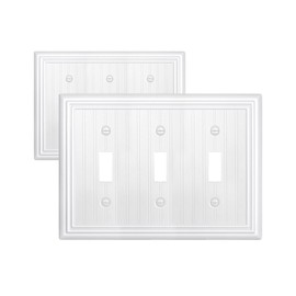 ZILLSEA 2-Pack Pure White Triple Toggle Light Switch Covers, Metal Switch Plate Covers, Classic Beadboard Design, 3-Gang, 6.77''*4.88'', Midsize