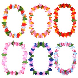 KINBOM Hawaiian Leis, Colorful Hawaii Flower Lei Floral Leis Necklace for Holiday Wedding Beach Birthday Decorations (6pcs 6Colors)