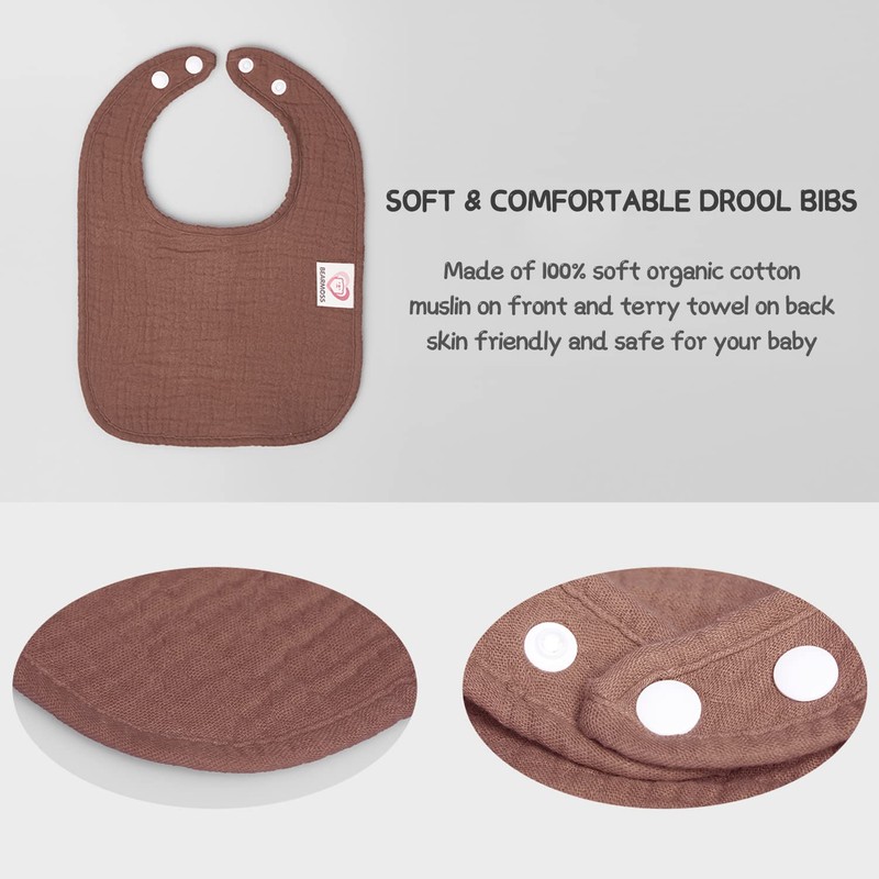 Bearmoss Muslin Baby Drooling Bibs 8 Pack, 100% Cotton Square