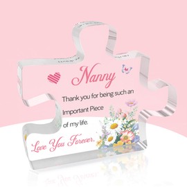 Best Nanny Gifts Ideal for Birthday Mothers Day Christmas Retirement Thanksgiving Gifts for Nanny from Granddaughter Grandson Keepsake Decor Engraved Puzzle Acrylic Block Presents for Nannie