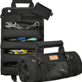 Tool Roll Up Bag - Heavy Duty Roll Up Organizer with 6 Tool Bags, Tool Roll Organizer for Motorcycle and Truck