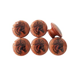 Twisted R Design Cabinet and Drawer Knobs, Set of 6 Horse Compass FArmhouse Wood Cabinet Knobs