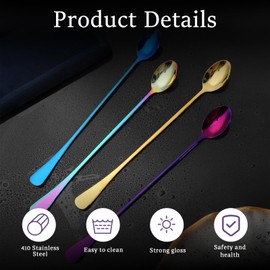 JIEYAO Long Handle Ice Tea Spoons, 9.3 Inch Coffee Mixing Spoons, Cocktail Stirring Spoons Colored Ice Cream Spoons Long Cream Dessert Scoop for Coffee Milkshake Cold Drink, Set of 4