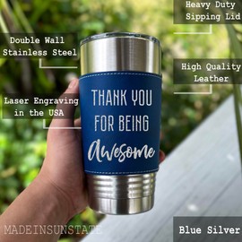 20oz Leather Tumbler with 'Thank You for Being Awesome' Engraving - Perfect Gift for Birthdays, Appreciation Days, Holidays - Ideal for Mom, Dad, Best Friend, Teacher, Boss