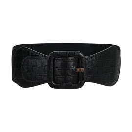 COTIM COYIN - Cinturón de hebilla gruesa para mujer, elástico, ancho y elástico, Patrón de cuadrícula negro, Width: 6cm/2.4 inch Length: 75cm/30nch