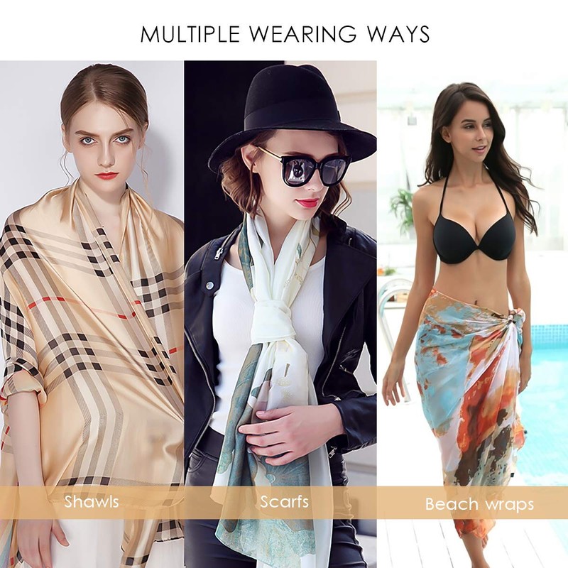 LumiSyne Bufanda De Seda Mujer Fulares Estampada Vintage Estilo Moda