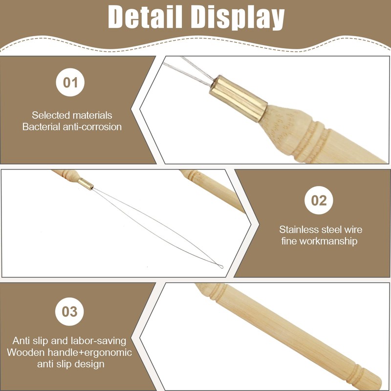 10 PCS Wood Hair Extensions Loop Needle Threader Pulling Hook