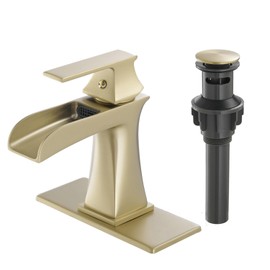 Bathroom Single Hole Faucet Waterfall Bathroom Sink Faucet with One Hand, Draw The Bathroom Toilet Vanity Faucet Gold Modern Bathroom Faucet with Pop-Up Sewer and Floor Piping