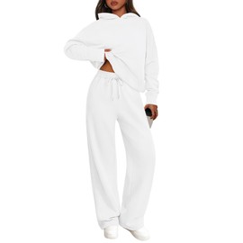 PRETTYGARDEN Women's 2 Piece Outfits Fall Sweatsuits Oversized Hoodies Wide Leg Sweatpants Tracksuits Lounge Matching Sets (White,S)
