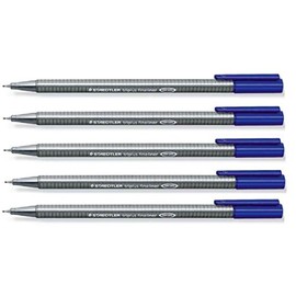 STAEDTLER 334 Triplus Fineliner Superfine Point Pens - 0.3mm - Blue Ink (5)