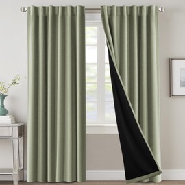 H.VERSAILTEX 100% Blackout Curtains for Bedroom with Black Liner Full Room Darkening Curtain 96 Inch Long Thermal Insulated Back Tab/Rod Pocket Window Treatment Drapes for Living Room, 2 Panels, Sage
