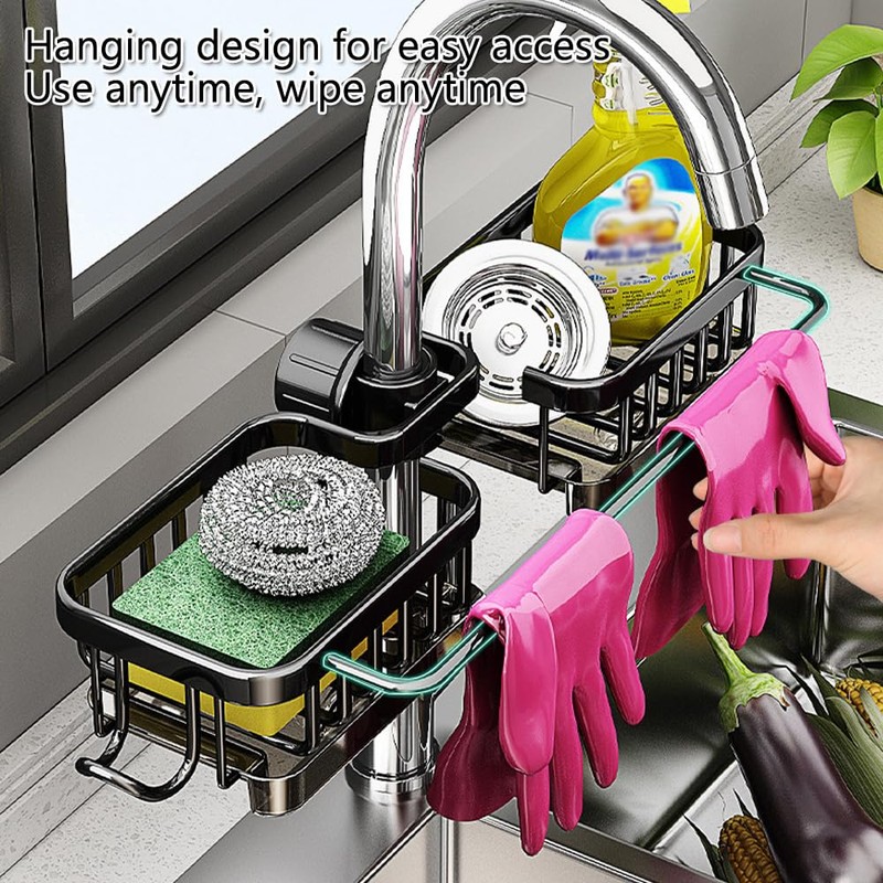 Kitchen Sink Faucet Organizer, Sponge Holder for Kitchen Sink with