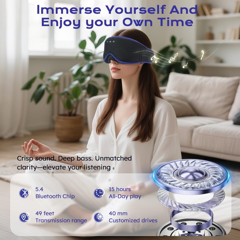 LC-dolida Bluetooth Sleep Mask Headphones for Side Sleeper, Total Blackout