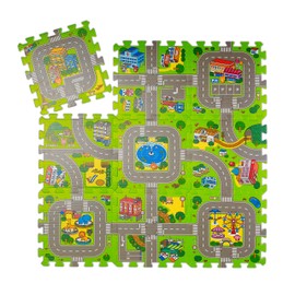 Relaxdays Street Puzzle Mat, 9-Piece Play Mat for Children & Babies, Non-Toxic, EVA Foam, 90 x 90 cm, Colourful
