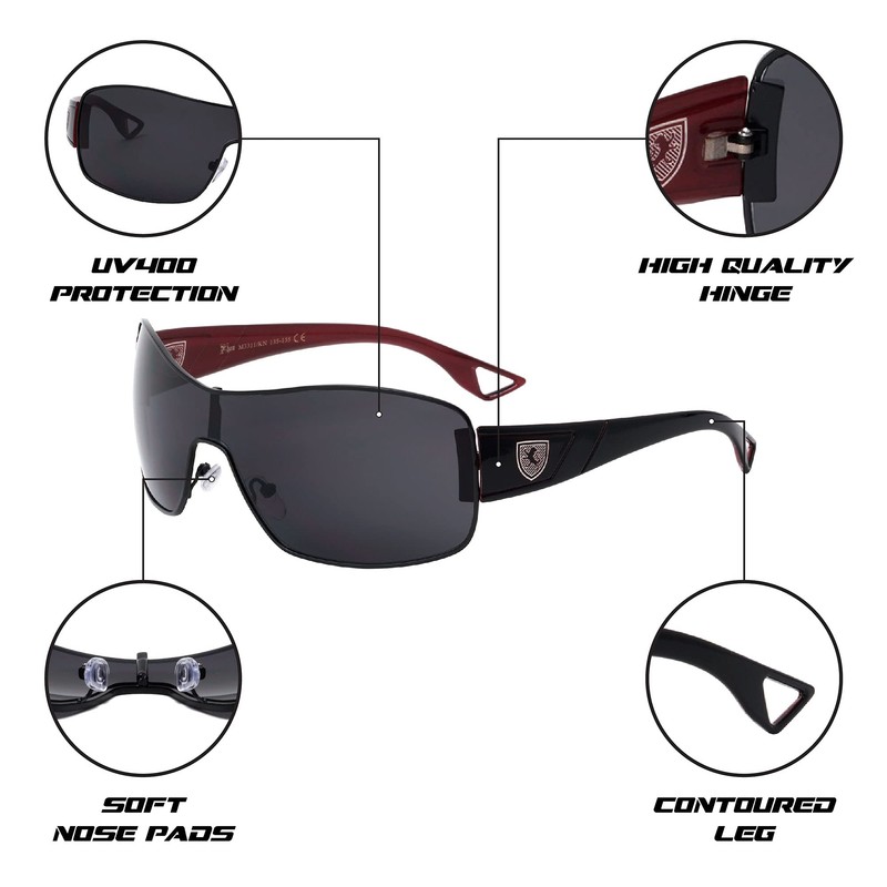 Khan Shuffle - One Piece Shield Sunglasses (Black Red)
