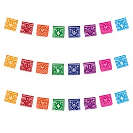 ANCLLO 3 Packs Mexican Party Banners Fiesta Plastic Banners Mexicano Large Plastic Papel Picado Banners for Party Supplies, 2m/6.5ft in Length