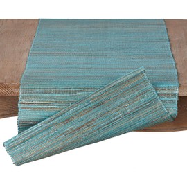 Saro Lifestyle Melaya Collection Shimmering Woven Nubby Table Runner, 16"x72", Turquoise