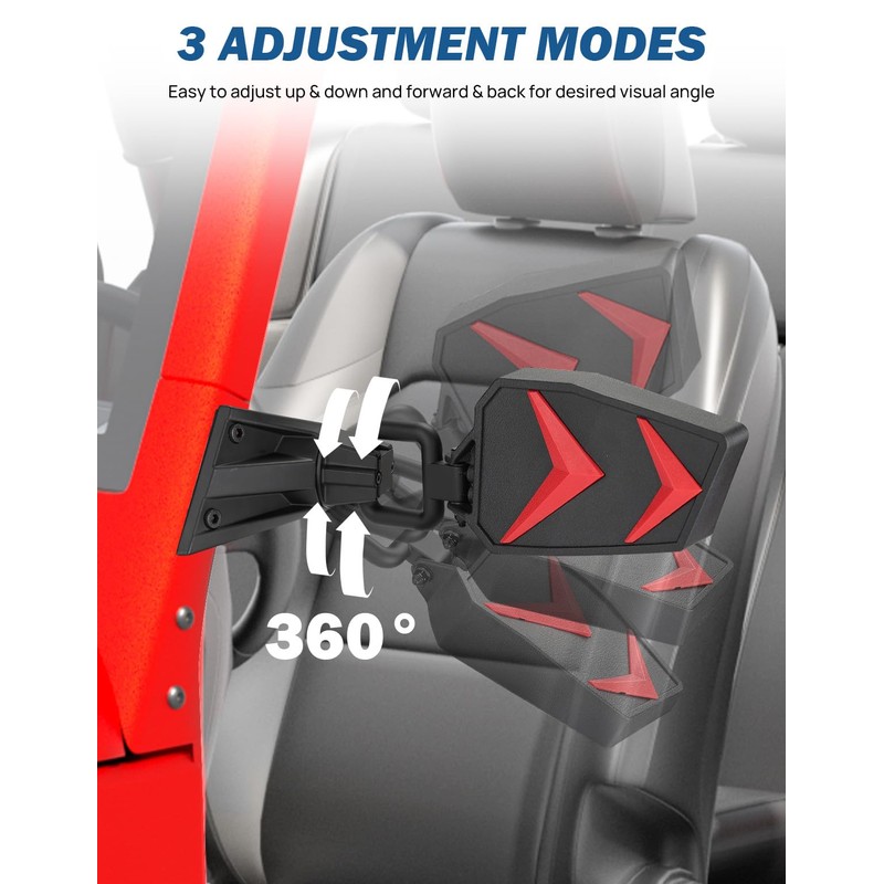 JOYTUTUS Mirrors Doors Off Compatible with 1997-2018 Wrangler TJ JK