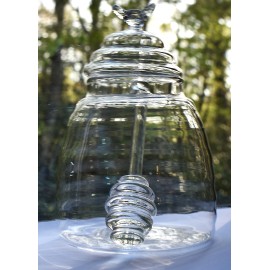 Honey Jar with Dipper and Lid Crystal Glass Beehive Honey Pot Blown 17 oz Sale