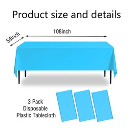 3 Pack Light Blue Plastic Tablecloth Blue Bablecloth 54" x 108"Disposable Light Blue Plastic Tablecloth for 6 to 8 Foot Tables Indoor or Outdoor Birthdays ,Parties ,Weddings ,Christmas Buffet Table