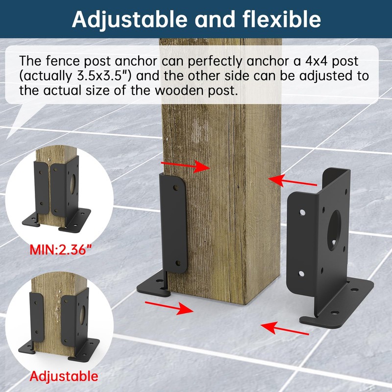 4 pcs Adjustable Wood Fence Pergola Post Base Brackets Fit