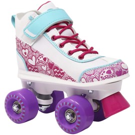 Lenexa Doodle Roller Skates for Boys and Girls - Kids Quad Roller Skate - Pink/White - Black/Green - Great Indoor and Outdoor Roller Skates Made for Kids and Beginners (Pink/White, Big Kids 2)