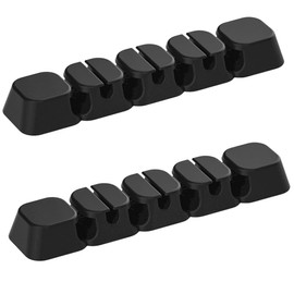 GEJ-Tech Cable Holder, Cable Clip, White, Black, Double Sided Tape, Wire Stop, Wire Organization (7 Holes x 2, Black)