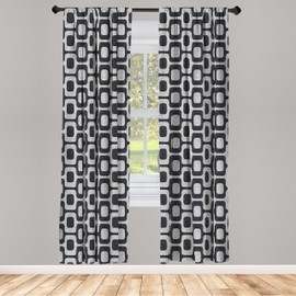 Ambesonne - Cortinas abstractas para ventana, diseño moderno de pavimento de color blanco y negro, mosaico de aspecto fractal, decoración ligera, juego de 2 paneles con bolsillo para barra, par de 28 x 84 pulgadas, gris blanco