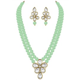 I Jewels Gold Plated Indian Wedding Bollywood Kundan & Pearl Studded Necklace Jewellery Set For Women (ML311) (Mint)