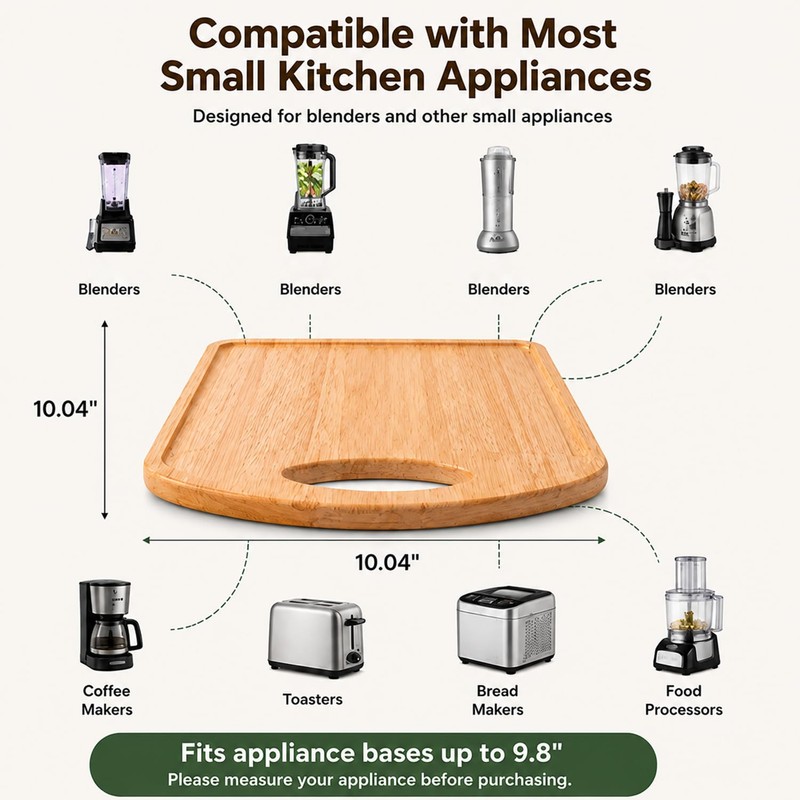 Wooden Blender Slider Tray for Countertop, 10.04 Inch Appliance Mover