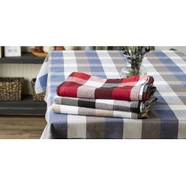DII Tri-Color Check Collection 100% Cotton Tabletop, Tablecloth, 52x52, Black
